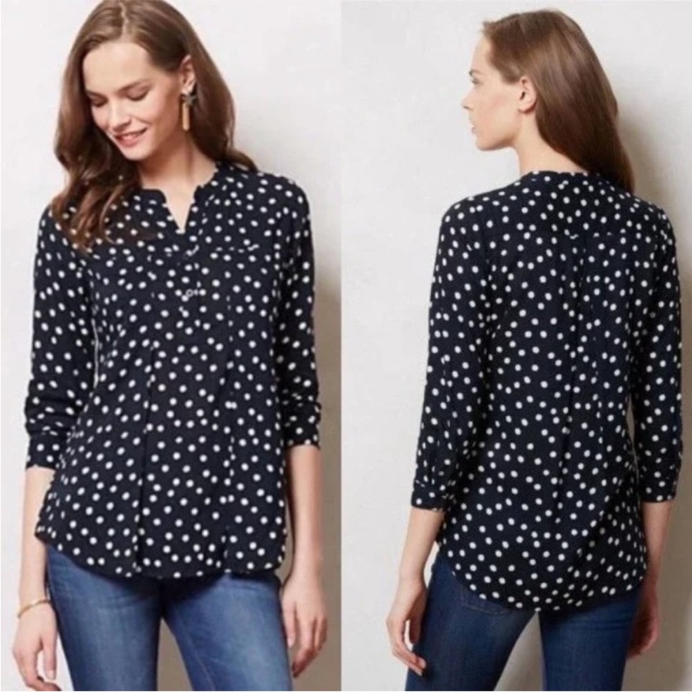 NWT Anthropologie Maeve Polka Dot Brunia Henley blouse